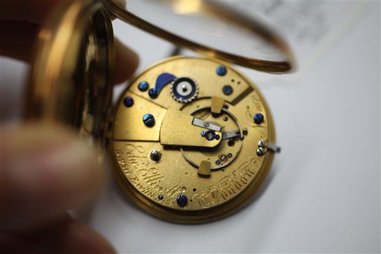 An early Victorian 18ct gold keywind pocket watch by Edward Ellicott, Royal Exchange, London,